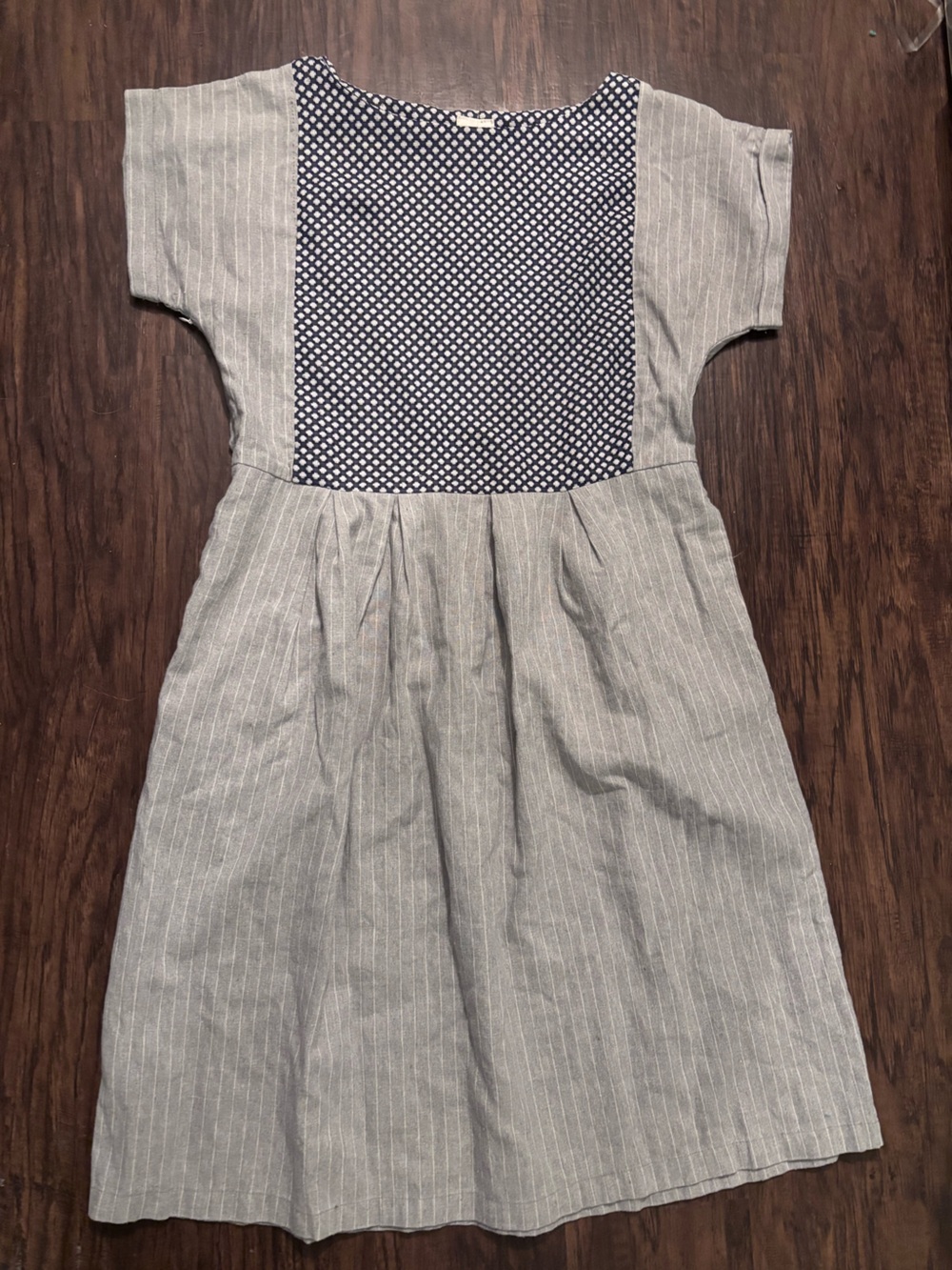 Navy and White and Grey Textured Pattern Dress - Charming Geometric Print